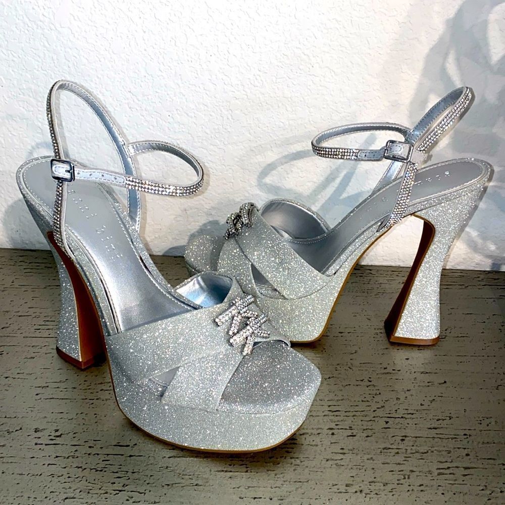 Gianni Bini Glitter Rhinestone Bow Platform Sandals - Picture 3 of 10